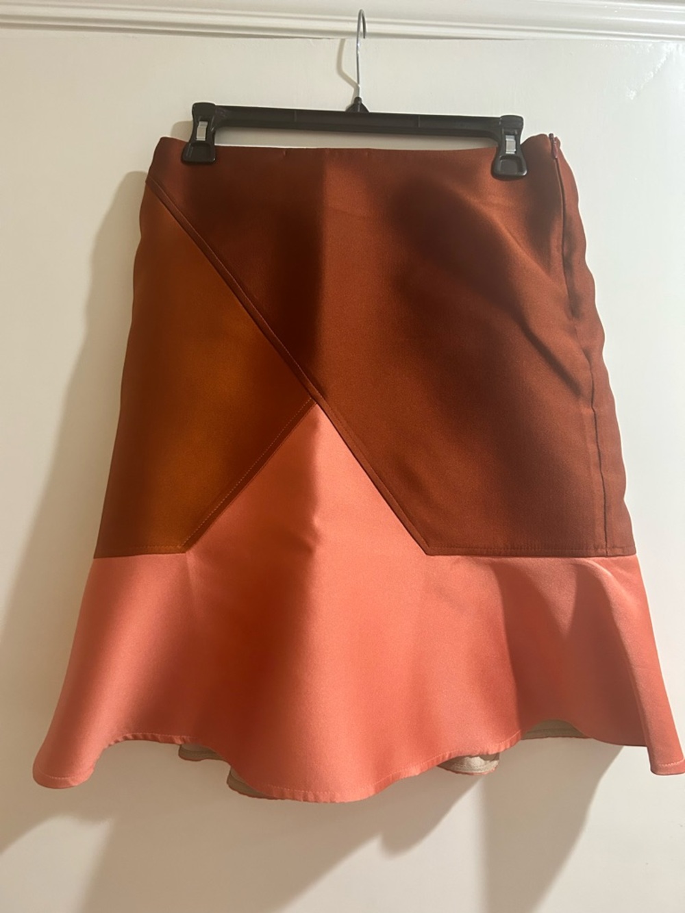 Two-Tone Rust and Coral A-Line Flounce Skirt